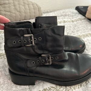 Aquatalia Womens Ankle Boots Moto Buckle Black Leather